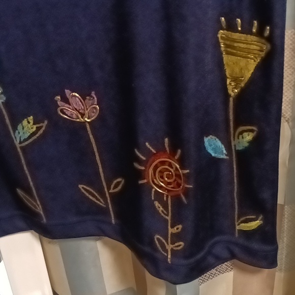 CoConut BAY navy 2-pc pantsuit w metallic floral embroidered designs Size Small - Picture 11 of 14